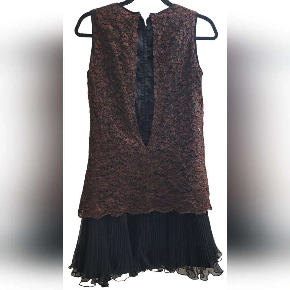 Vintage late 1920s - early 30s flapper dress brown lace black trim Classy! small - Picture 2 of 2